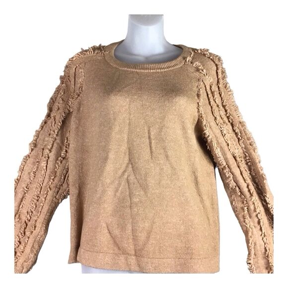 1.STATE Women’s Sweater XS Brown Crewneck Fringe Sleeve Pullover NWT - Picture 12 of 12